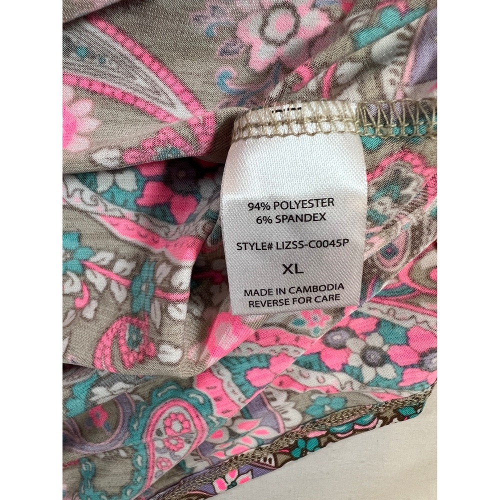 Dear Scarlett Paisley Print Tunic Top XL Pink Teal Short Sleeve LIZSS-C0045P - Picture 7 of 8